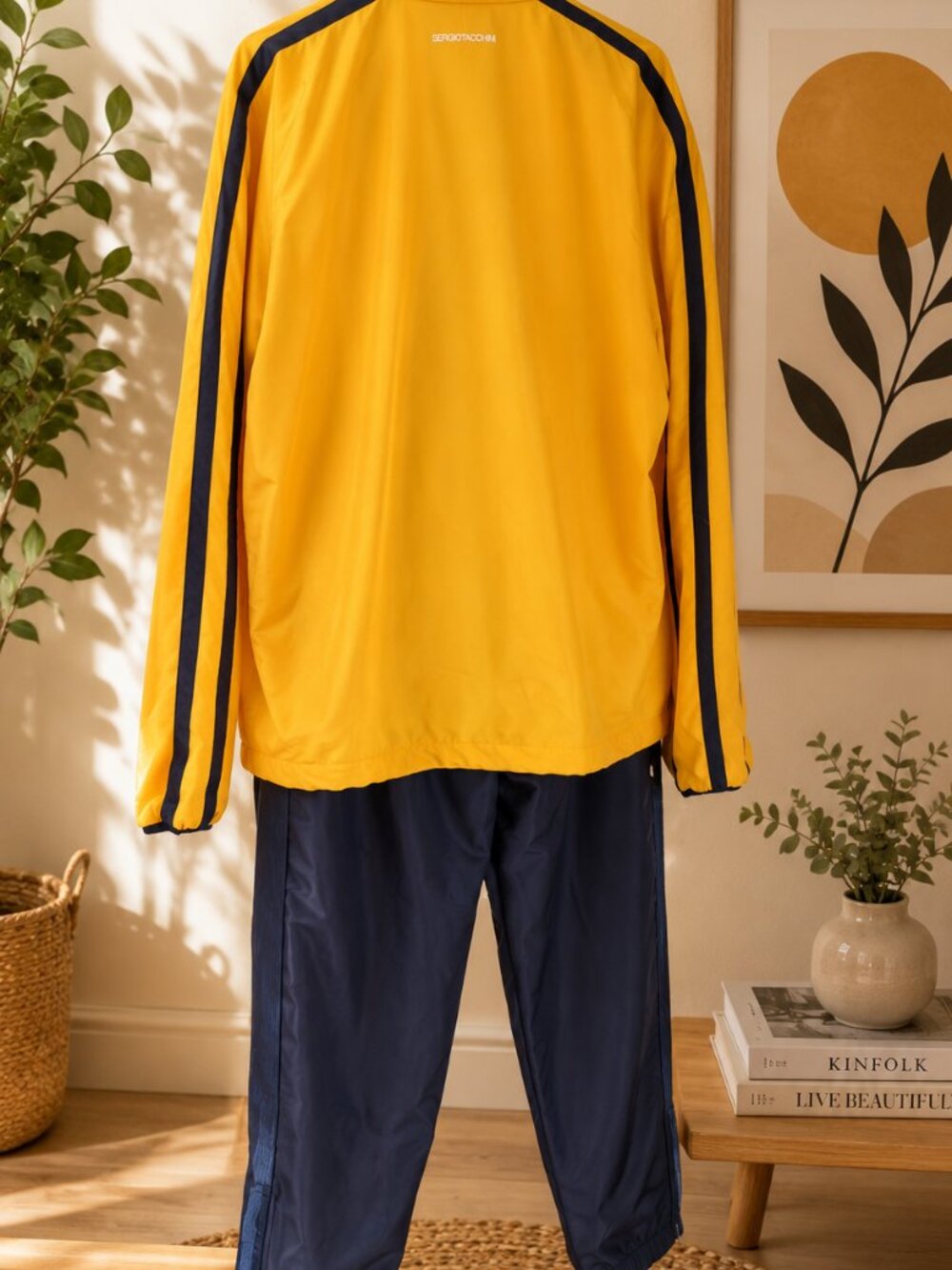Rare Sergio Tacchini Tracksuit Set Jacket Pants Men's 2XL Yellow Navy - Picture 3 of 7